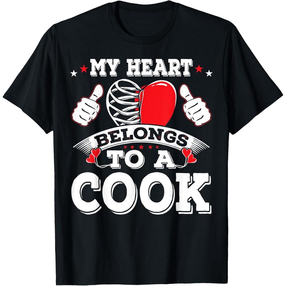 Funny My Heart Belongs To A Cook Valentines Day Cotton Men T Shirt