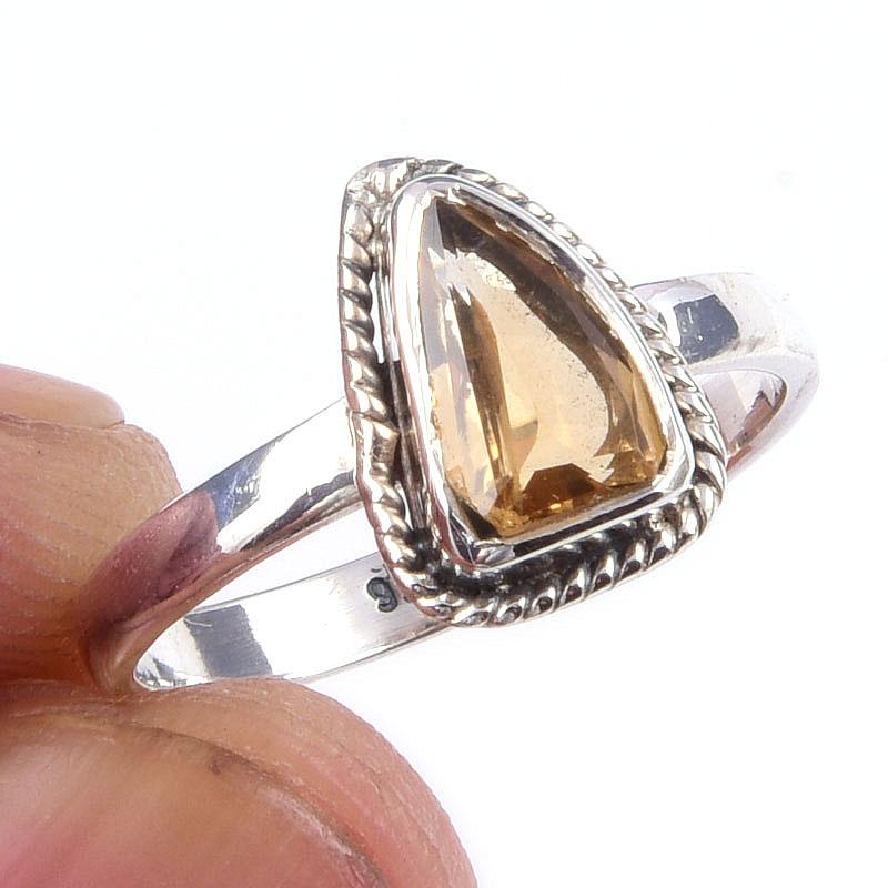 Natural Citrine Gemstone Handmade 925 Solid Sterling Silver Ring Size 6 u3B29