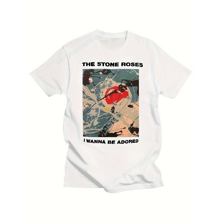 Official T-Shirt Featuring The Stone Roses' 'Wanna Be Adored' And 'Begging You' - Iconic Album Logo And Lyrics, Casual Round Neck Tee for Men, White