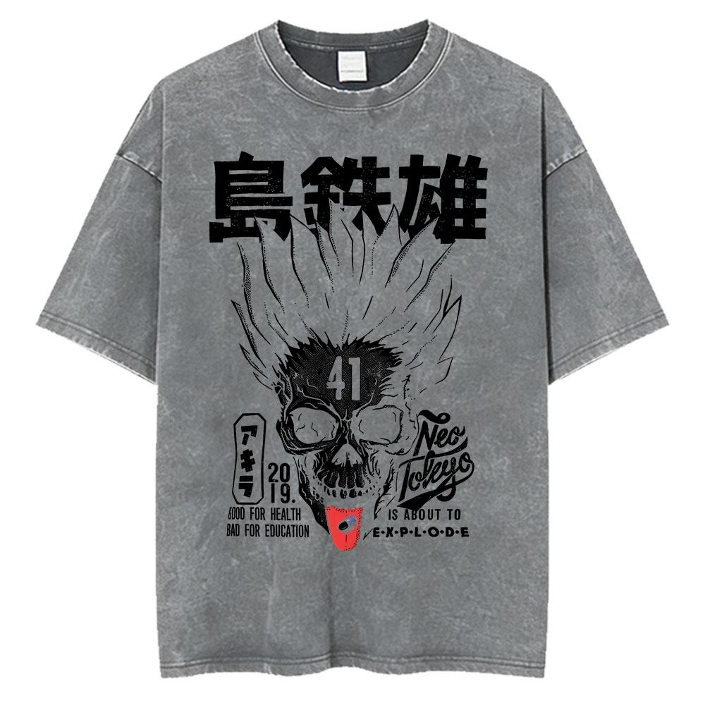 Anime Akira Vintage Washed T Shirts 90s Manga Shotaro Kaneda Graphic Tshirt Men Women Clothing Cotton Casual Oversized Tshirts