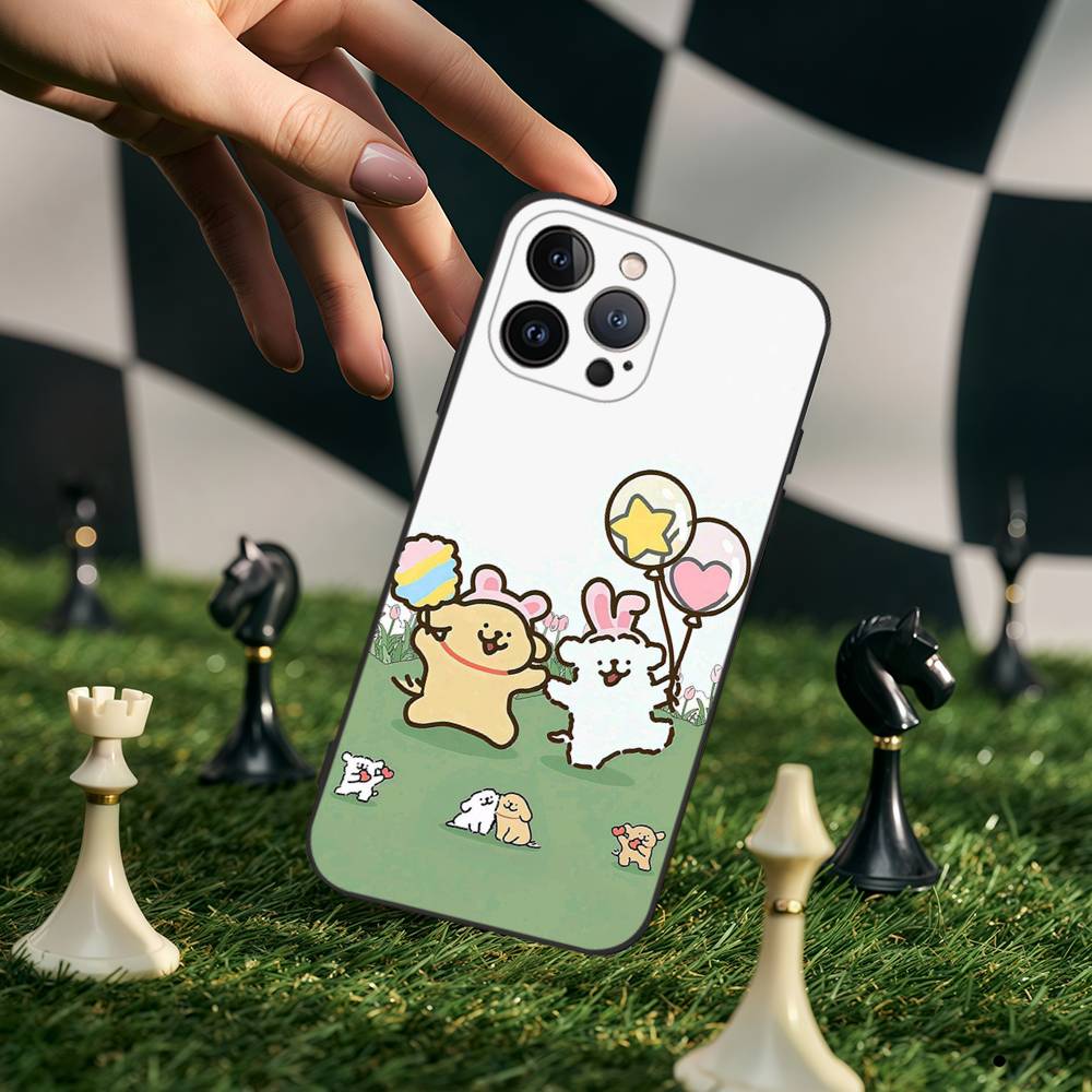 Корея Линия Щенячий Мальтийский Пудель Чехол для Телефона Для IPhone 17 16 15 14 13 12 11 Pro Max Mini Air Черный Ударопрочный Мягкий Чехол Fundas