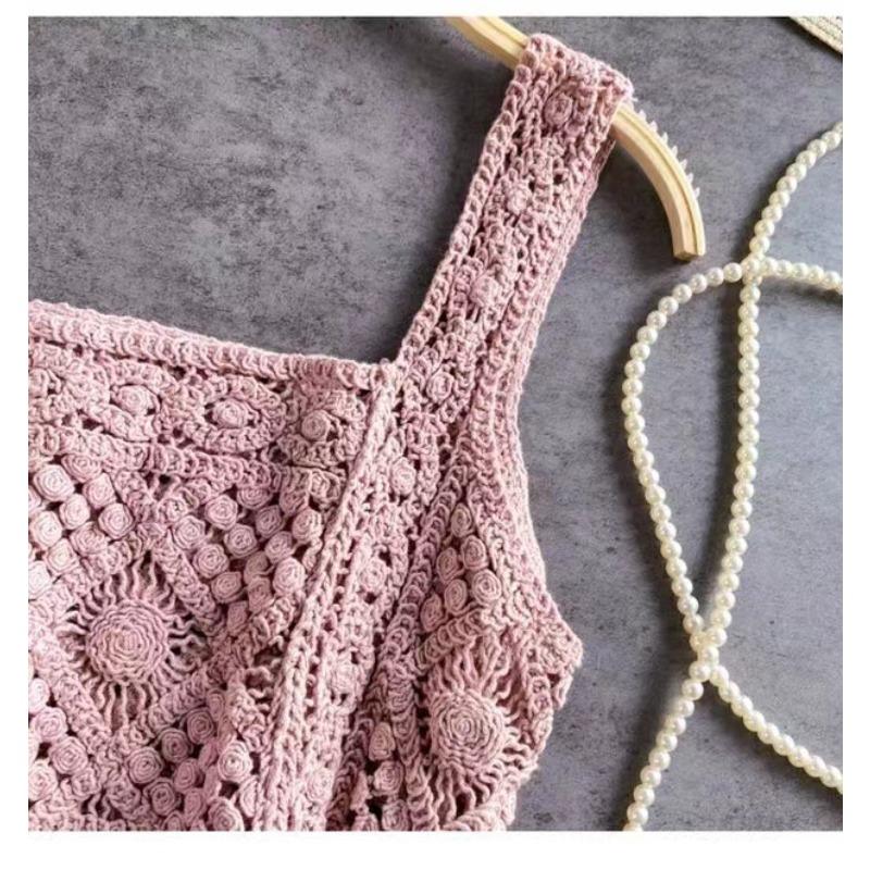 Богемный вязаный ажурный жилет, женский летний прямой накидка, свободный кружевной жилет без рукавов с U-образным вырезом