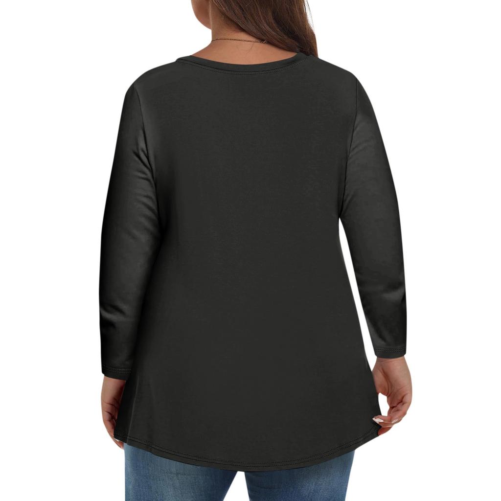 Womens Plus Size Tops Long Sleeve Shirts V Neck Casual Clothing Clothes Solid Color Tops