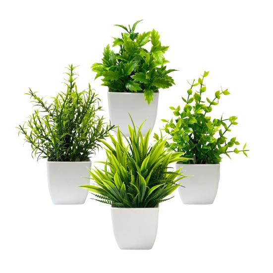 4 шт. Мини-искусственные зеленые растения в горшках, маленькие искусственные растения с горшком для дома, офиса, стола, полки, декора в стиле кантри, ванной комнаты