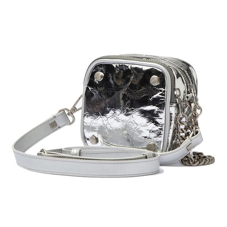 Li Ning Runway Style Shiny Chain Synthetic Leather Shoulder Bag Unisex Shoulder Bag Silver ABDR284-2