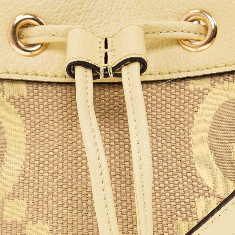 Gucci Jumbo GG Mini Bucket Bag Beige Canvas Yellow Leather Gold Hardware Daily Use 550620-UKMBG-8480