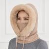Women's Winter Plus Velvet Thick Windproof Hat Knitted Woolen Hat Scarf One