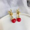925 Sterling Silver Rabbit Style Red Ball Earrings for Women - Elegant 2023 Trendy Christmas Accessory