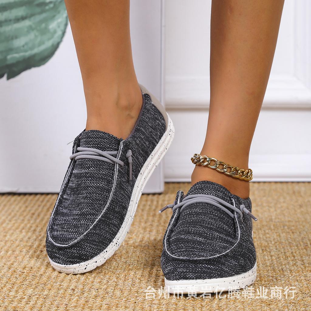 Fashion 2025 New Women Shoes Sneakers Knitted Mesh Dude Flats Large Size Ladies Slip On Mujer Zapatill Casual Summer Female Mocassins