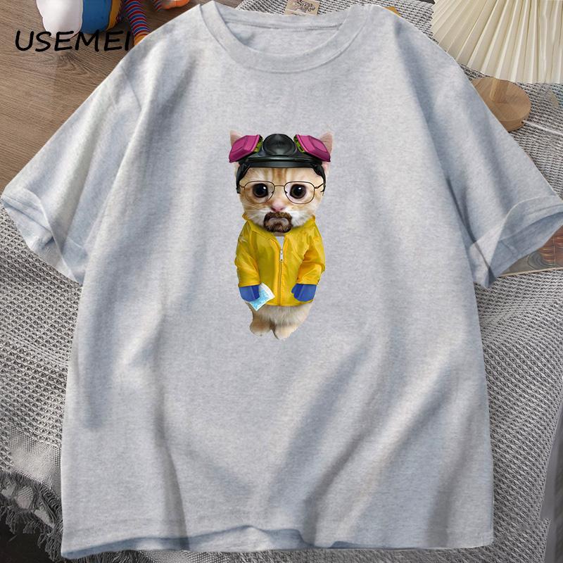 Футболка Walter White Kitty Walter White Heisenberg, мужская хлопковая футболка с котом и короткими рукавами, забавная футболка, мужские хлопковые мужские топы