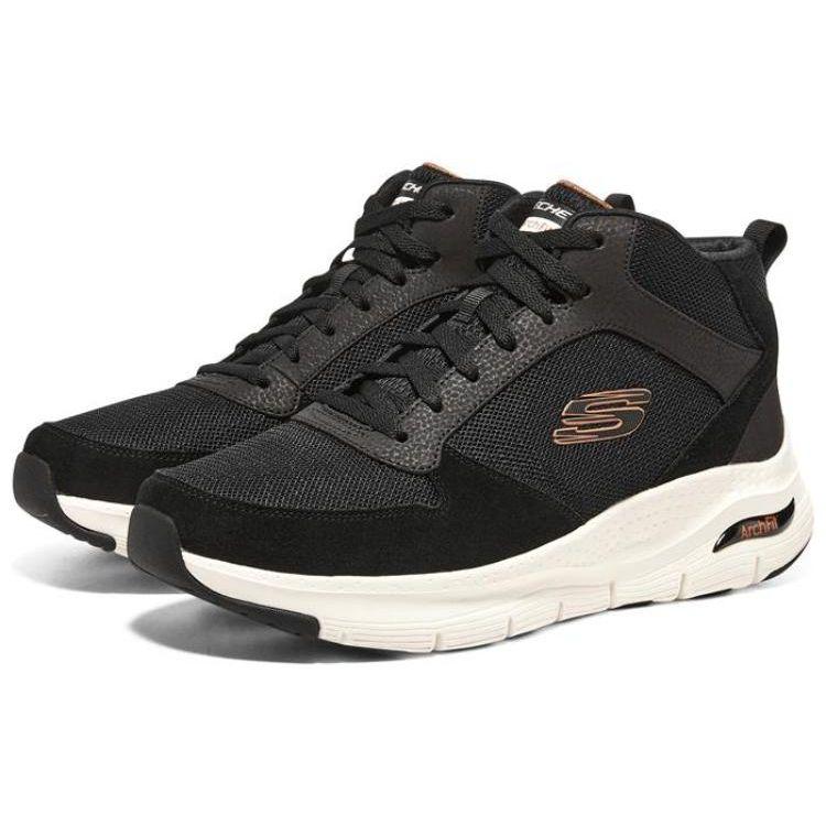 Skechers Arch Fit Men Black High Top Casual Shoes Synthetic Leather Comfortable Versatile Shock Absorbing 232403-BLK