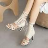 Women's Lace-up Fish-mouth High-heeled Sandals for Spring and Summer with Sweet Rubber Sole and Large Size.