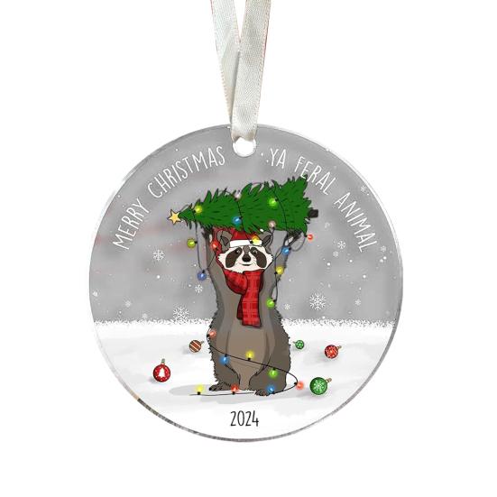 Animal Christmas Ornament 2D Flat Acrylic Ornament Cartoon Santa Hat Animal Hanging Decoration for Christmas Tree Mantel
