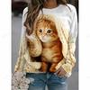 Women's Fashion Street Casual Pullover Hoodie 3D Printed Cat Pullover Round Neck Long Sleeve Top Women's Loose Trendy Coat
