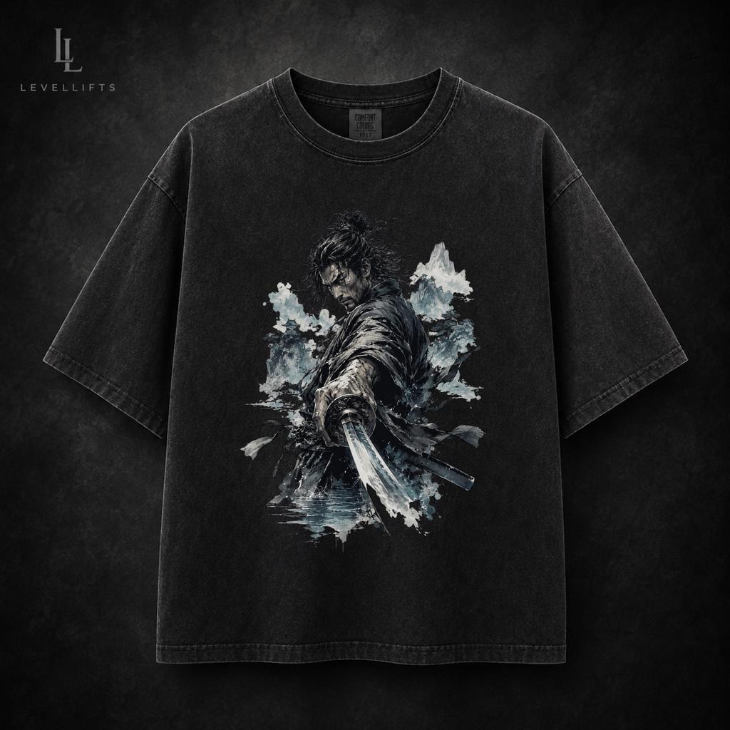 Samurai Manga Shirt, Ronin Gym Tee, Vintage Washed Japanese Streetwear