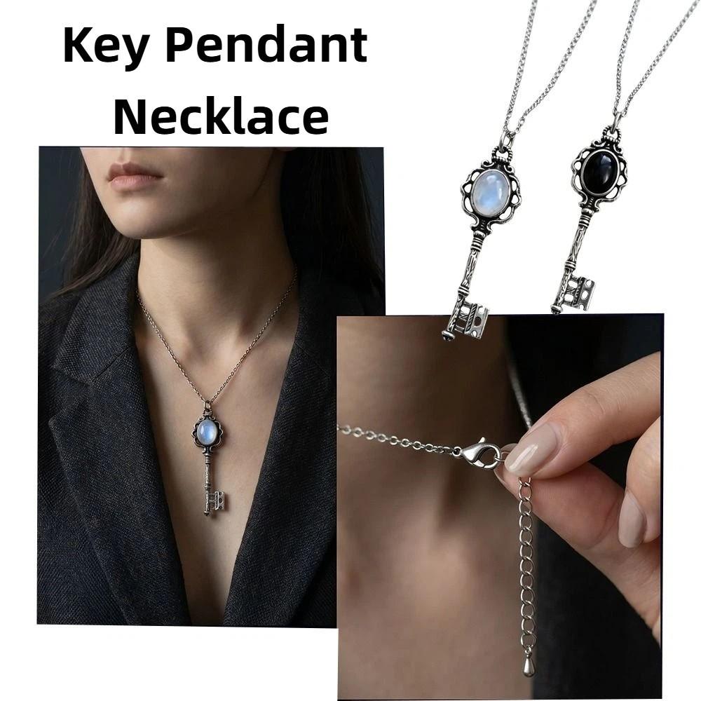 Obsidian Skull Key Necklace Moonstone Moonstone Necklace Valentine's Day Gifts