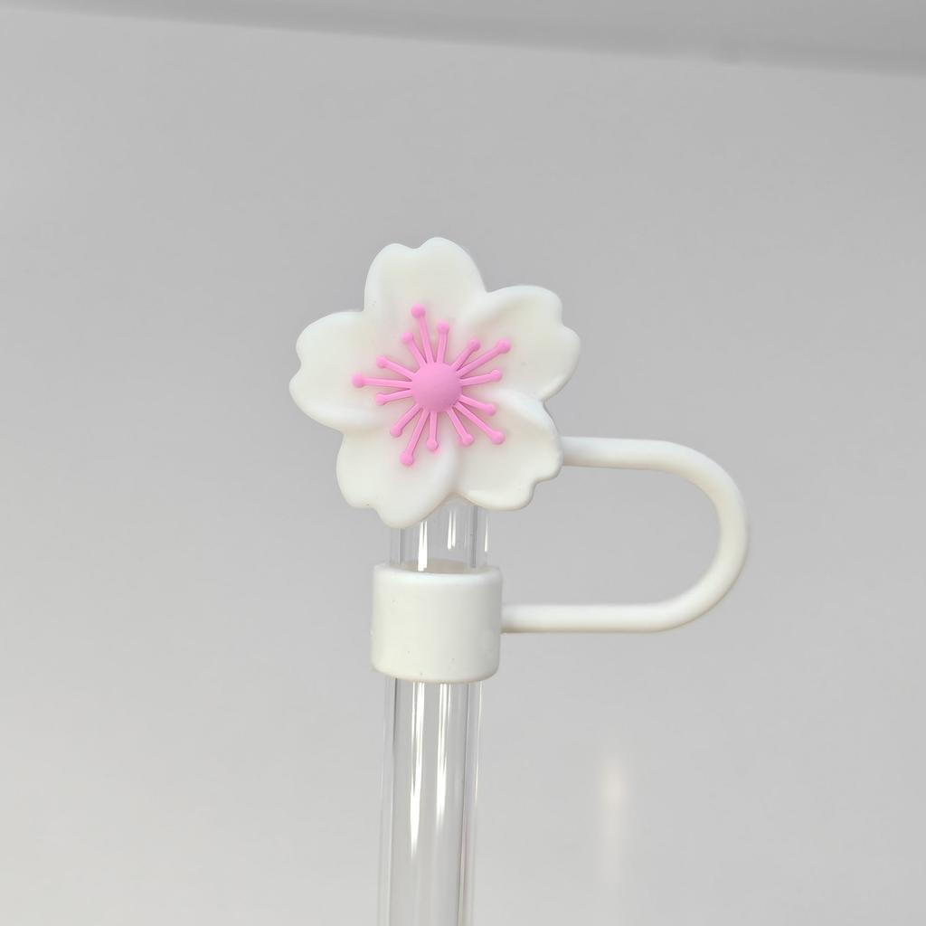 1pcs Straw Cover Cap for Stanley Cup Begonia Flower Dust-Proof Straw Toppers 10mm Reusable Silicone Straw Tips Lids Party Decor