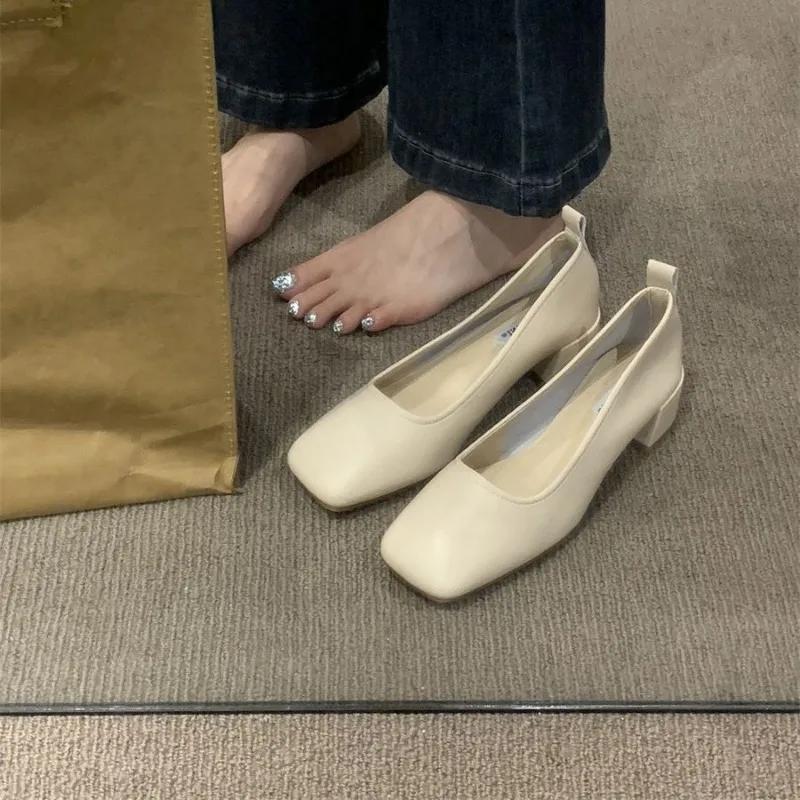 Элегантные женские туфли на высоком каблуке с квадратным носком, женские дышащие легкие повседневные туфли, трендовые роскошные женские туфли на высоком каблуке, женские мокасины