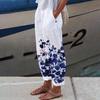 Pockets Bottoms Attractive Floral Print Simple White Pants Women Trousers