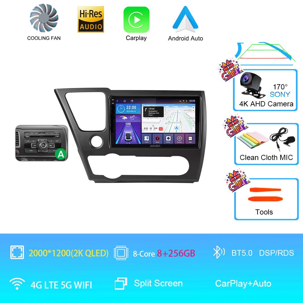 9" QLED 12G 256G Car Radio Android 14 For Honda Civic 9 2013 - 2016 Stereo Wireless Carplay Auto Navigation GPS Multimedia Playe