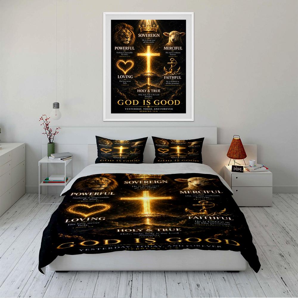 Christian Bedding Set with Cross and Verses Bedding set (1 duvet cover, 2 pillowcases, duvet not included)