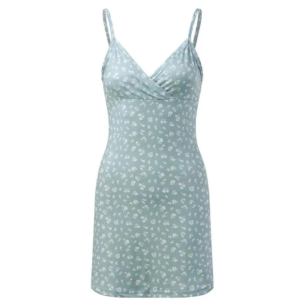 Женское повседневное платье-комбинация с V-образным вырезом и небольшим цветочным принтом в стиле ретро