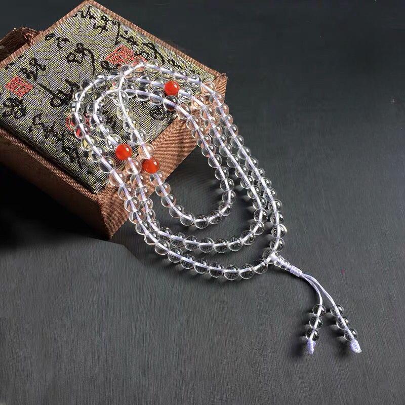 7A Natural White Crystal 108 Mala Beads Necklace & Bracelet - Buddhist Prayer Jewelry , Yoga Meditation Chakra Balancing Gift with Velvet Pouch