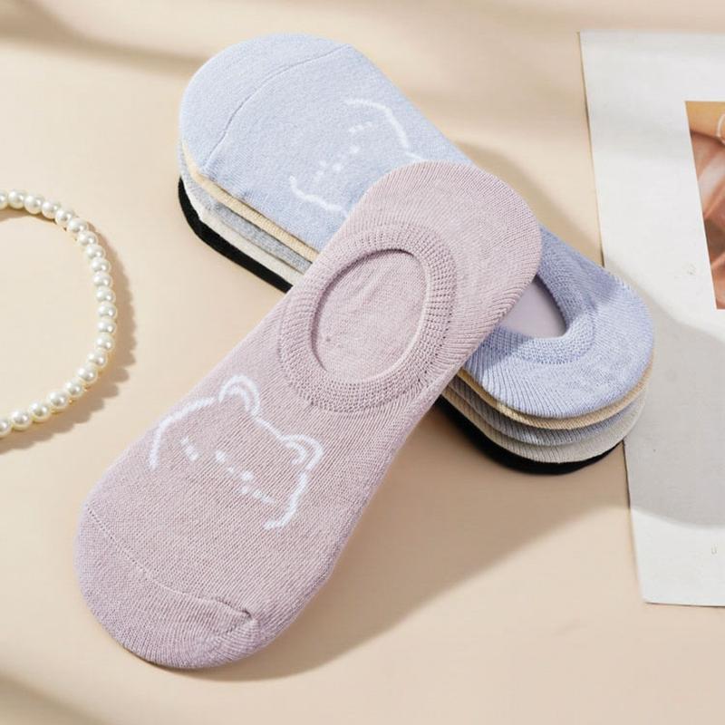 1/5 Pairs Women Cotton Ankle Socks Invisible Shallow Mouth Socks Breathable Silicone Anti Slip Socks