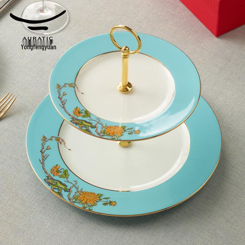 Yongfengyuan Madam Porcelain West Lake Blue 2-Tier Ceramic Dessert Stand