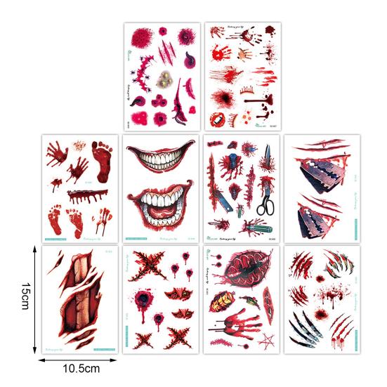 10 шт. наклейки для татуировки на Хэллоуин, шрам, временный косплей, боди-арт, наклейка для детей, пасхальный палец, реалистичный узор, наклейки для лица, жуткая атмосфера, вечеринка, мероприятие