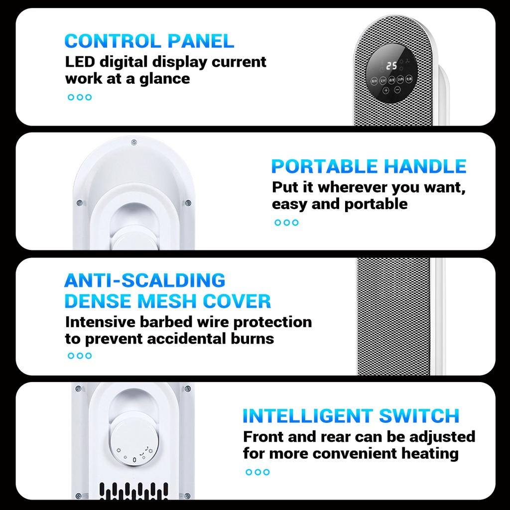 8 Вт/1300 Вт/2000 Вт Портативный электрический обогреватель Охладитель Полотенцесушитель Вентилятор Керамический нагреватель PTC Таймер Пульт ДУ 7,9*8,3*25,6''