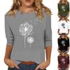 Women's Fashion Casual Round Neck 3/4 Sleeve Loose  Printed T-Shirt Ladies Top