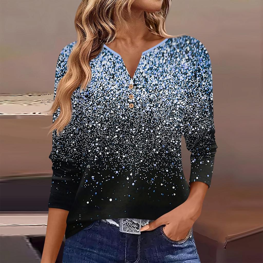 Женская футболка с длинным рукавом на пуговицах, повседневная, выходного дня, модная, базовая, с V-образным вырезом, обычная, с карманом