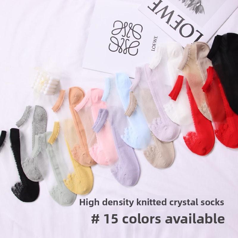 5 пар классных прозрачных хрустальных чулок, короткие носки-трубы, женские летние невидимые носки