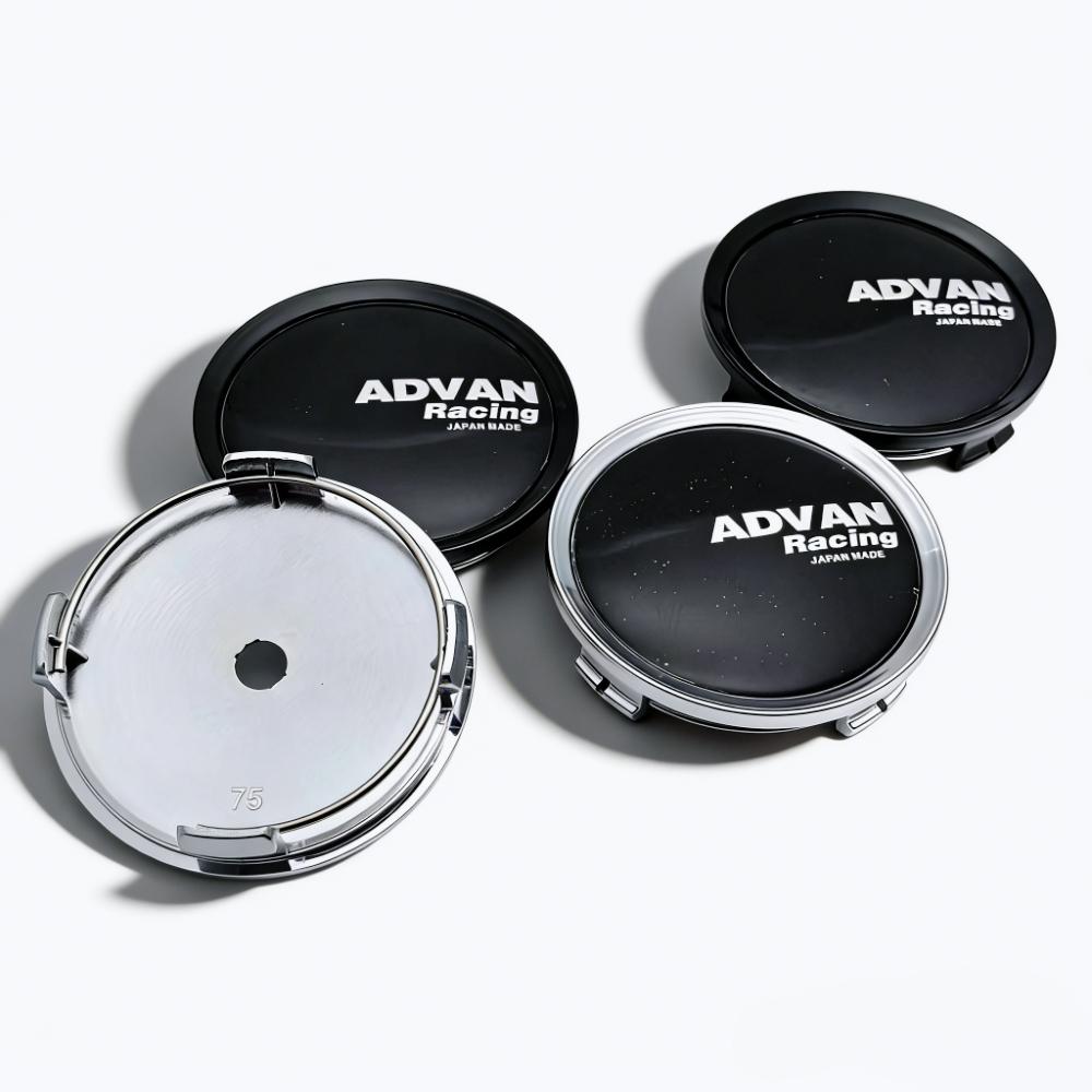 4pcs Black Silver ADVAN Racing Logo Emblem Car Wheel Center Caps 75MM 70MM Wheels Hub Cap Rim Hubcaps MKIUYG Dust Cover Car Accessories