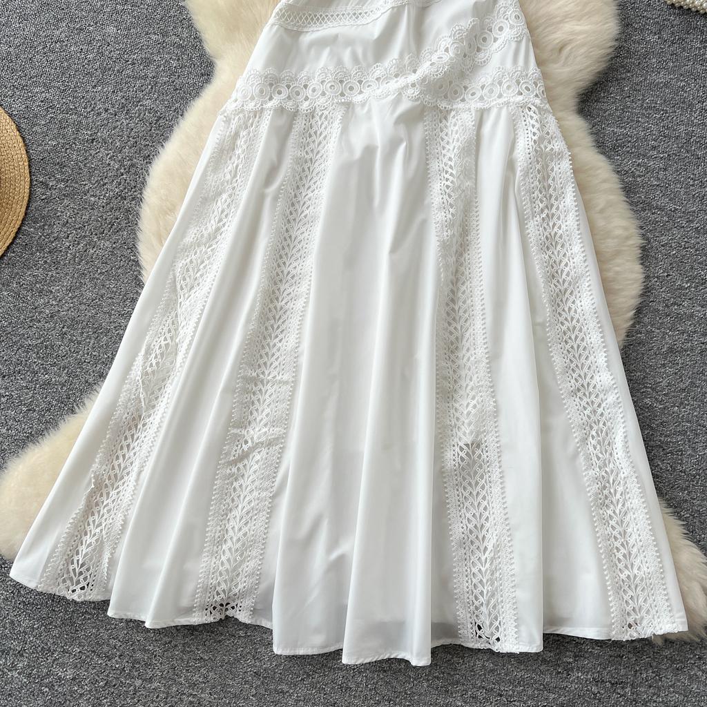 Летние женские элегантные без рукавов ажурные вышитые кружевные пэчворк длинные макси тонкие вечерние платья