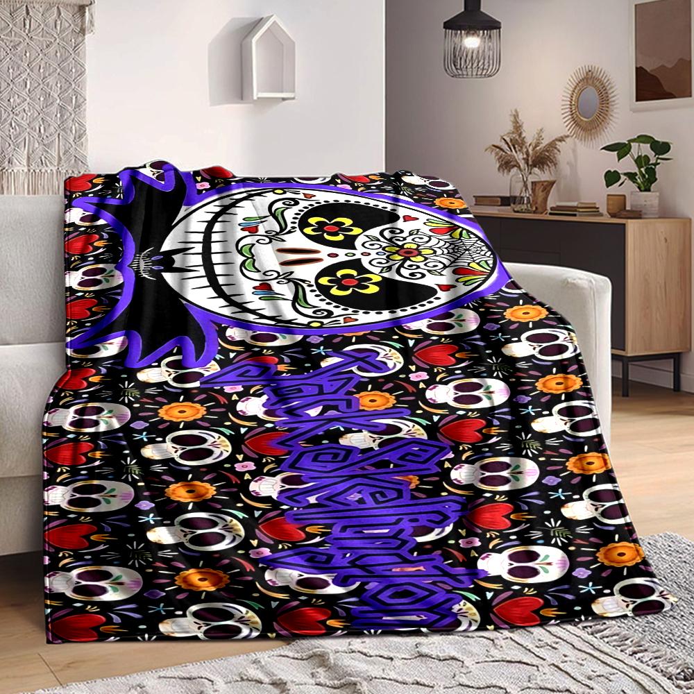 1Pc Halloween Sugar Skull Gothic Flannel Fleece Blanket Soft Warm Throw Blanket for Sofa Bed Couch Home Decor Lightweight Travel Nap Blanket Xmas Gift