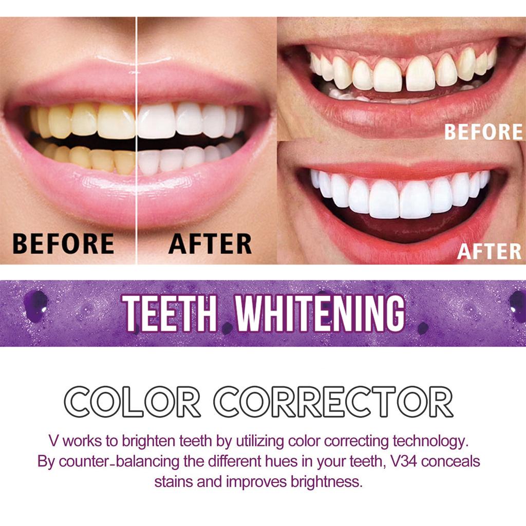 Teeth Whitening Mousse V34 Color Corrector Dental Plaque Stains Decay Yellowing Repairing Fresh Breath Teeth Cleaning Toothpaste