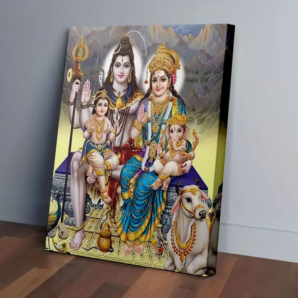 Hindu Elephant God Temple Hanging: High-Def Decorative Canvas Painting for Living Room or Corridor