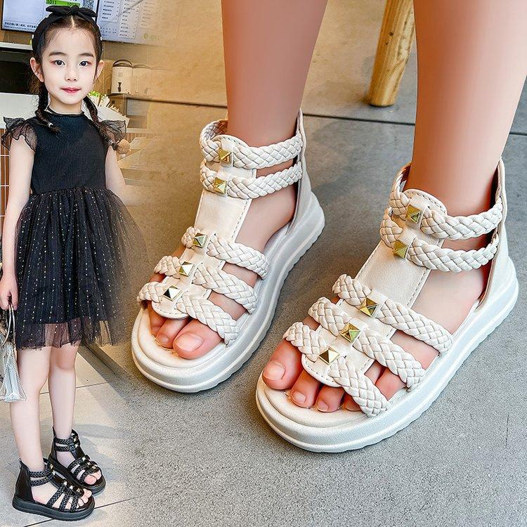 Girls' sandals for summer2026New fashionable open-toe princess shoes, soft-soled Roman sandals for little girls and toddlers