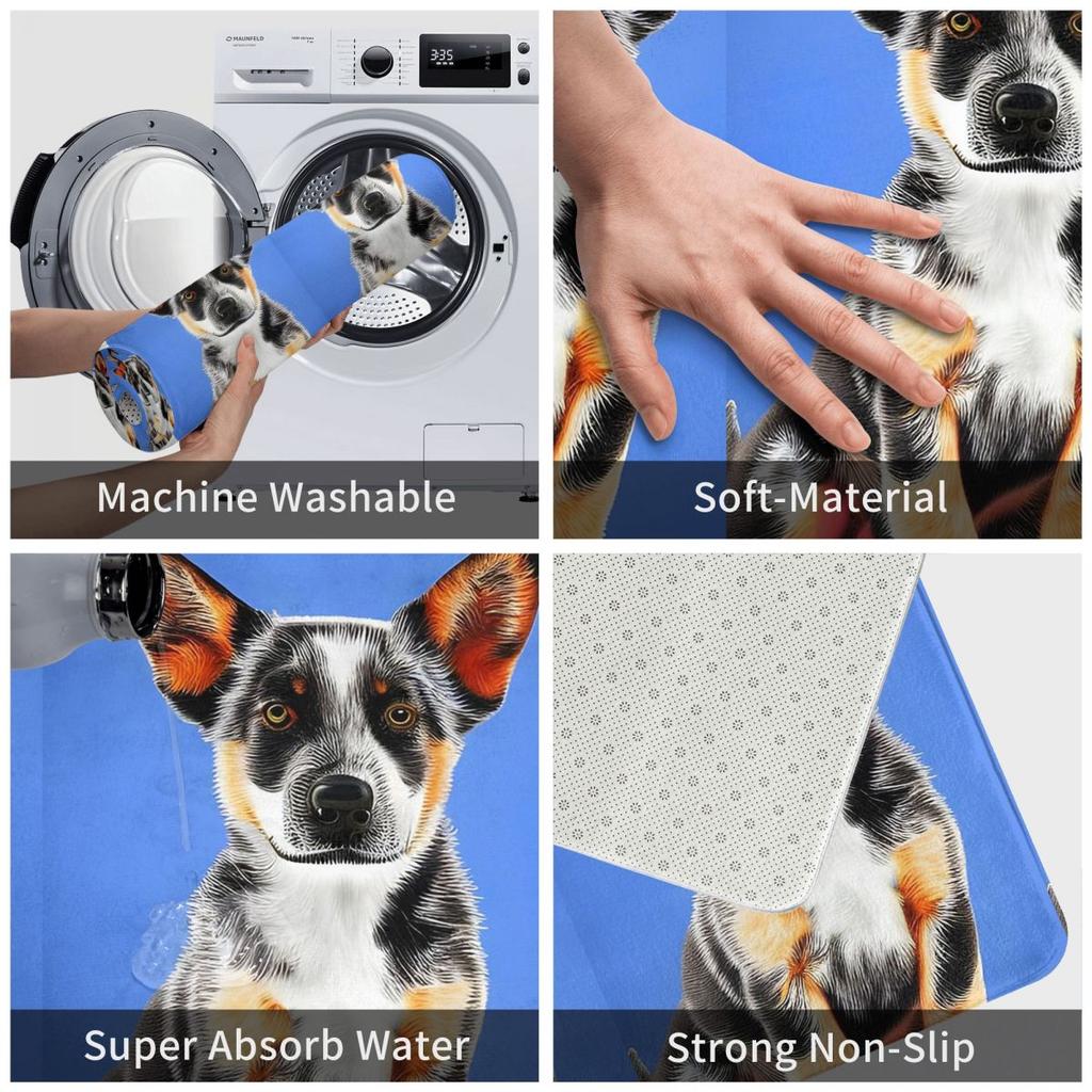 Cute Australian Cattle Dog Puppy Anti-slip Doormat Floor Mat Sand Scraping Carpet Rug for Kitchen Entrance Home Bedroom Footpad