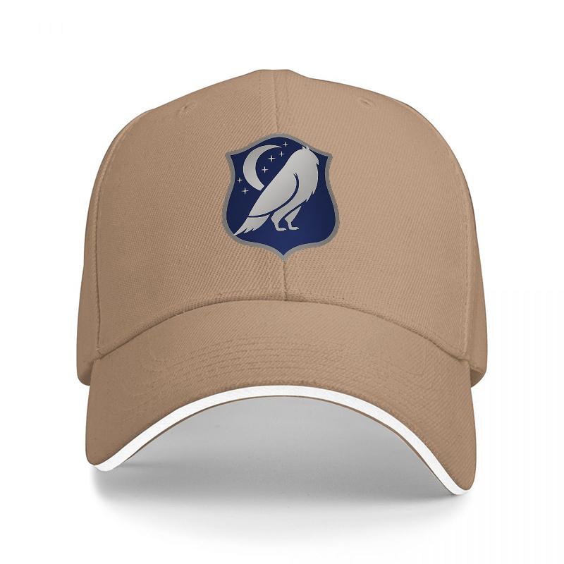 Night Owl Shield Logo Baseball Cap Black with White Trim and Blue Crest Design for Unisex and Women Casual Streetwear Hat