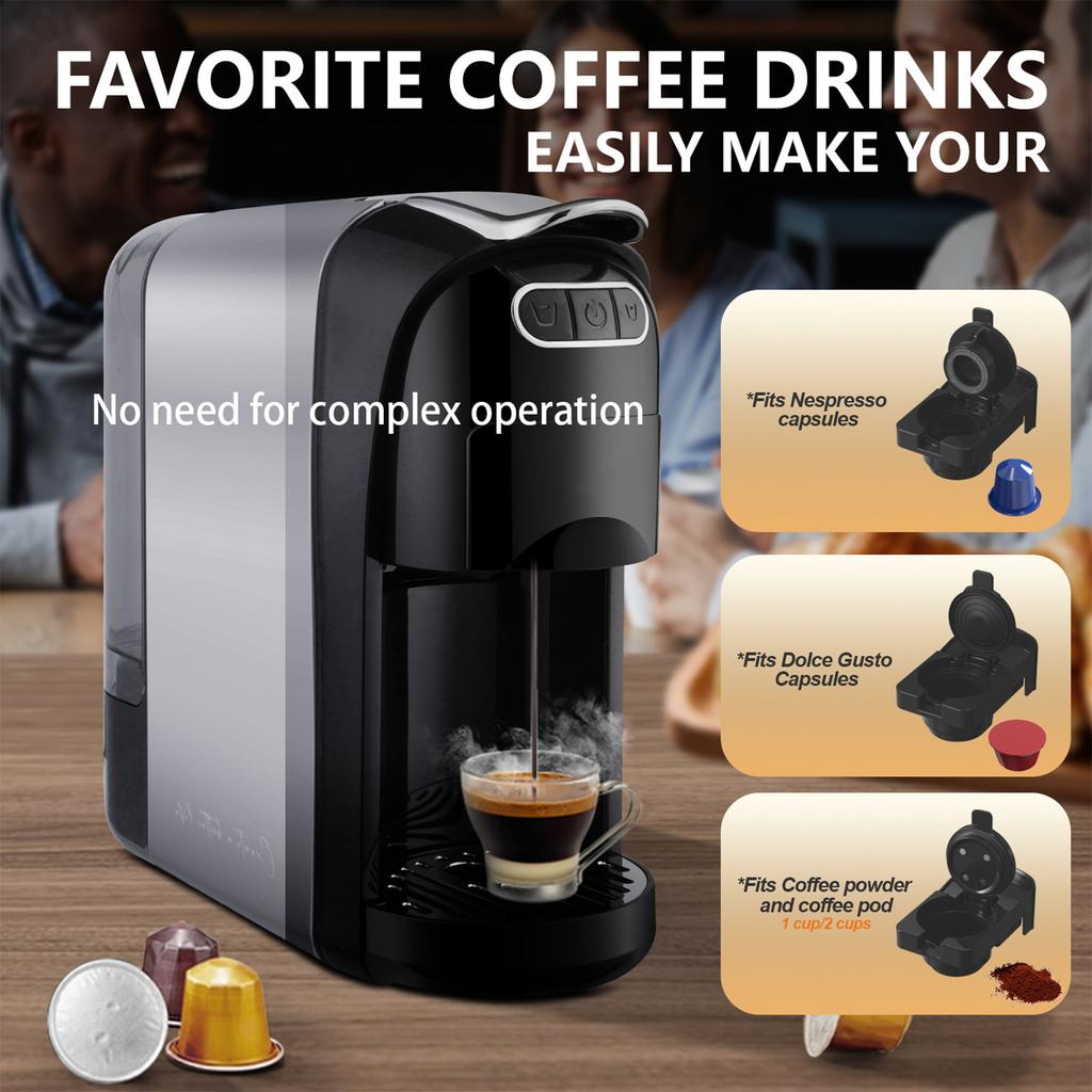 3 In 1 Capsule Coffee Machine Fully Automatic Small Portable Home Office Universal Coffee Powder Maker