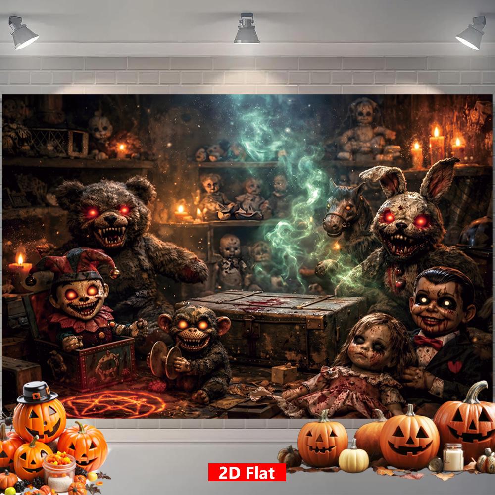 [2D Flat] 1 piece, spine-energizing Halloween banner, creepy doll room pattern, terrifying polyester hanging signDJH