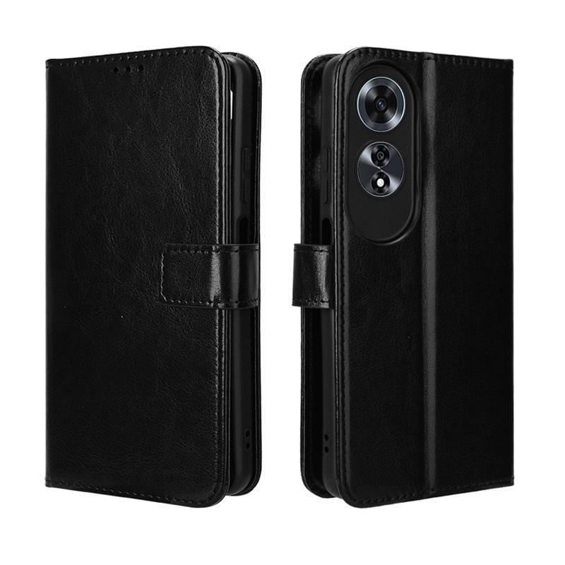 Кожаный чехол-книжка OPPO A60 4G с ремешком, слотом для карт и узором Crazy Horse