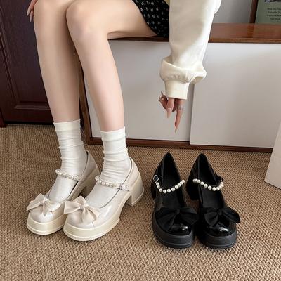 Модные туфли Мэри Джейн на платформе с бантом женские летние OJRZ французский дизайн с толстым каблуком жемчуг с юбкой маленькие одинарные туфли