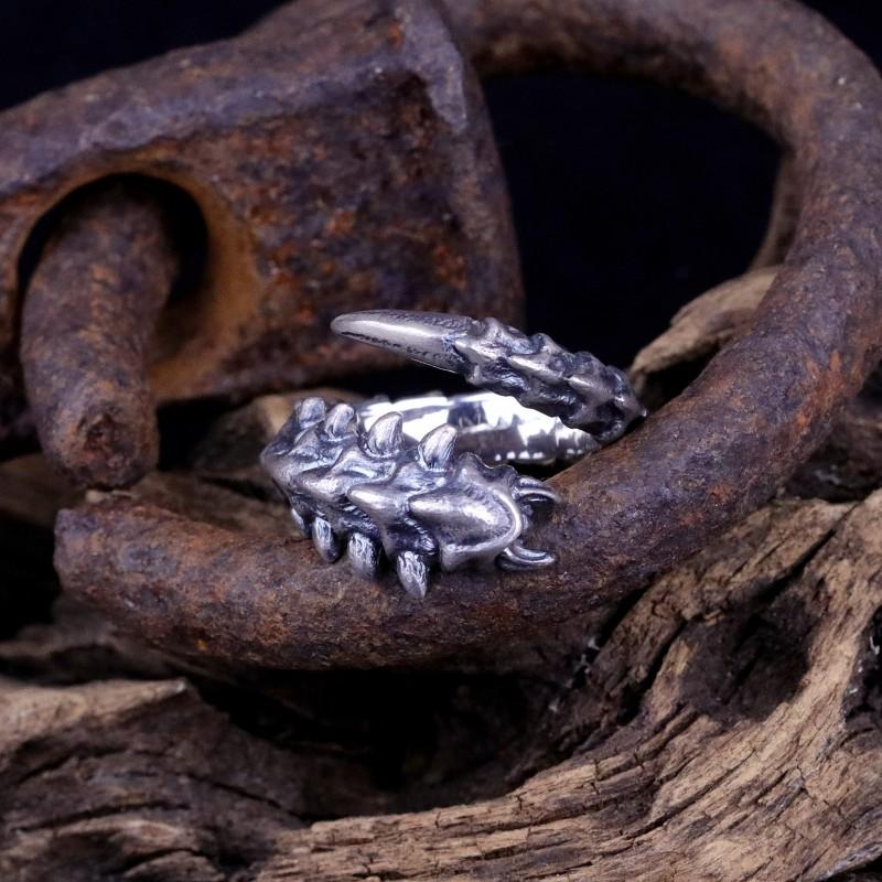 Adjustable Open Ring Men Women Sterling Geometric Vintage-Inspired Centipede Design Statement