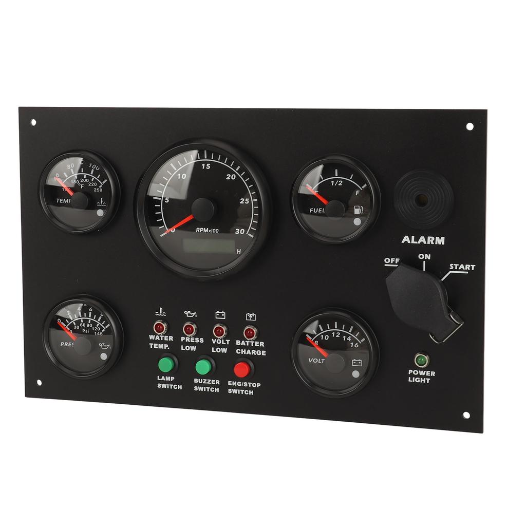 300x190mm Engine Boat Instrument Panel Water Oil Temperature Oil Level Voltage Tachometer 5 Gauge Set for Yachts RVs
