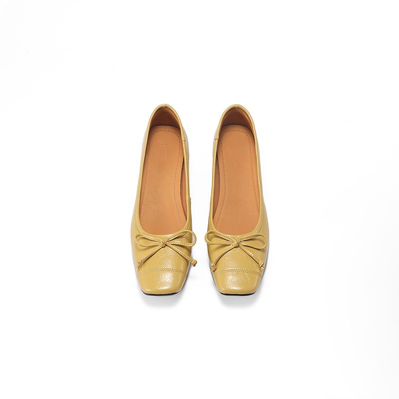 Krazing Pot Sheep Skin Summer Spring Autumn Med Heels Slip On Women Butterfly-knot European Design Square Toe Shallow Pumps