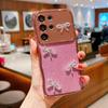 For Samsung Galaxy S24 Ultra Case Electroplated Wavy Frame Glitter TPU Phone Cover with Rhinestone Bow Decor